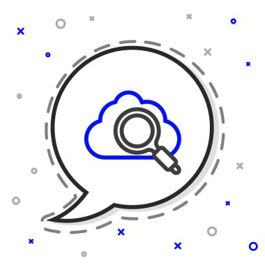 Çizgi Arama Bulut hesaplama simgesi beyaz arkaplanda izole edildi. Büyüteç ve bulut. Renkli taslak konsepti. Vektör