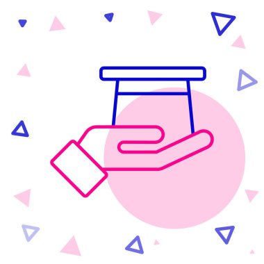 Çizgi sihirbazı şapkası beyaz arka planda izole edilmiş bir el simgesi. Sihir numarası. Gizemli eğlence konsepti. Renkli taslak konsepti. Vektör