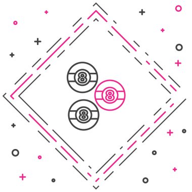 Bilardo bilardo topu. Beyaz arka planda 8 numaralı ikon izole edilmiş. Renkli taslak konsepti. Vektör