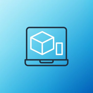 Satır 3D yazıcı simgesi mavi arkaplanda izole edildi. 3D baskı. Renkli taslak konsepti. Vektör