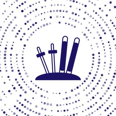 Mavi Kayak ve Çubuk simgesi beyaz arkaplanda izole edildi. Olağanüstü bir spor. Kayak ekipmanları. Kış sporları ikonu. Soyut çember rastgele noktalar. Vektör