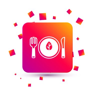 Beyaz Vejetaryen diyet ikonu beyaz arka planı izole etti. Organik, biyolojik, ekolojik sembol. Vejetaryen, et yok, laktozsuz, sağlıklı, taze ve şiddet içermeyen yiyecekler. Kare renk düğmesi. Vektör