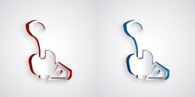 Kağıt kesiği, gri arkaplanda izole edilmiş Sihirli asa simgesi. Sihirli değnek, asa, değnek, değnek. Kağıt sanatı tarzı. Vektör