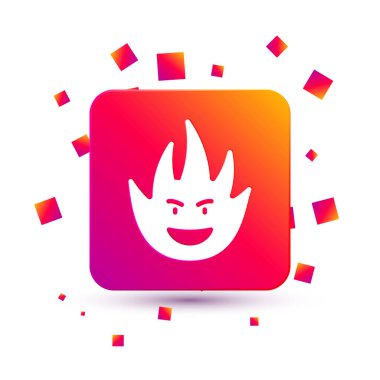 Beyaz Ateş alev simgesi beyaz arkaplanda izole edildi. Kare renk düğmesi. Vektör