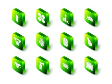 Çapraz bandaj bandı, spor şampiyonu podyumu hokey, buz yüzeyi, Whistle, Retro TV, hokey sahası, masa ve hava kornası ikonu. Vektör