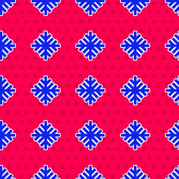 Icona Fiocco di neve blu isolato modello senza soluzione di continuità su sfondo rosso. Vettore — Vettoriale Stock