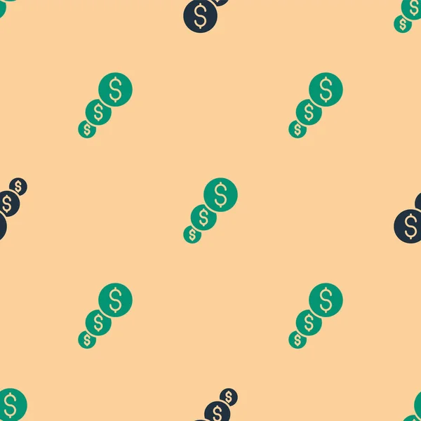 Verde e preto Crescimento financeiro e ícone de moeda dólar isolado padrão sem costura no fundo bege. Aumentar a receita. Vetor — Vetor de Stock