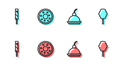 Cherry Cheesecake, Candy, Donut ve Pamuk Şeker ikonu. Vektör