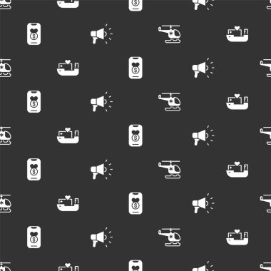 Kurtarma helikopteri, insani yardım gemisi, bağış ve megafonu kusursuz bir şablona ayarlayın. Vektör