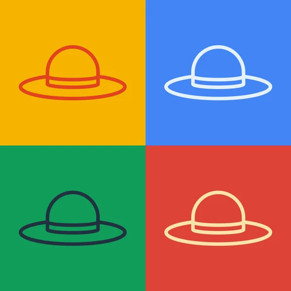 Pop Art Γραμμή Κομψό Γυναικείο Καπέλο Εικονίδιο Απομονώνονται Φόντο Χρώμα — Διανυσματικό Αρχείο