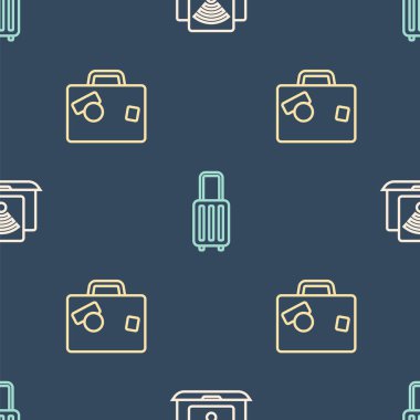 Kablosuz dizüstü bilgisayar, bavul ve kusursuz şablona ayarla. Vektör