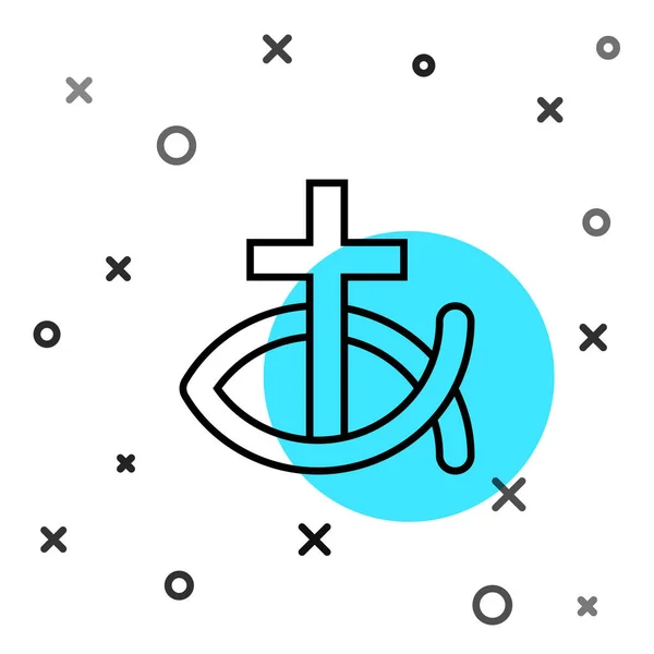 Czarna Linia Chrześcijańska Ikona Symbolu Ryby Białym Tle Symbol Ryby — Wektor stockowy