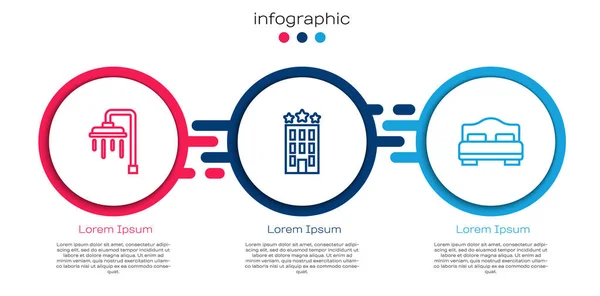 Set Line Shower Hotel Building Room Bed Business Infographic Template — Stock Vector