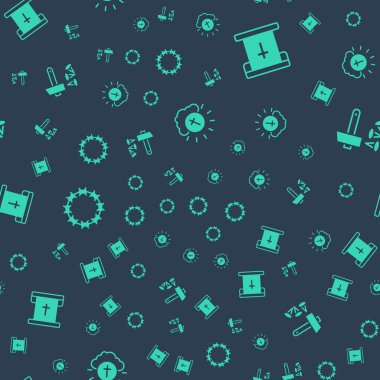 Dini haçı daire içine alın, Hıristiyan bayrağı, dikenli taç ve çarmıha gerilme İsa Mesih 'i kusursuz bir düzene sokun. Vektör