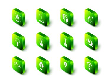 Lastik eldivenler, gübre, hortum, çiçek, kuş evi, tırmık, kürek ve orman ikonu için bahçe spreyi. Vektör