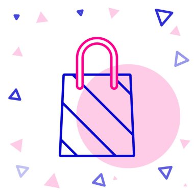 Beyaz arka planda izole edilmiş çizgi Noel kağıdı alışveriş poşeti ikonu. Paket işareti. Mutlu Noeller ve mutlu yıllar. Renkli taslak konsepti. Vektör