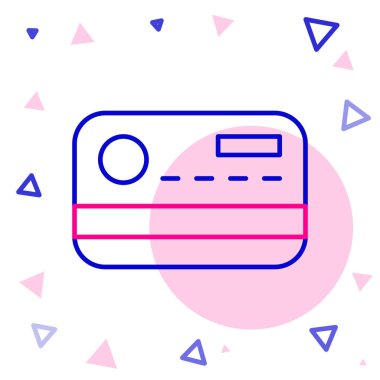 Çizgi kredi kartı simgesi beyaz arkaplanda izole edildi. Çevrimiçi ödeme. Nakit çekilmesi. Finansal operasyonlar. Alışveriş tabelası. Renkli taslak konsepti. Vektör