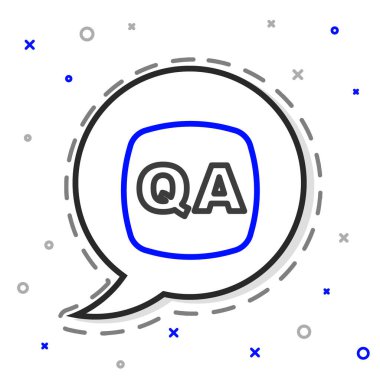 Beyaz arkaplanda Soru ve Yanıt simgesinin izole edildiği satır konuşma balonları. Q ve A sembolü. SSS işareti. Konuşma balonu ve çizelgesi. Renkli taslak konsepti. Vektör