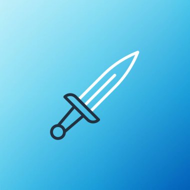 Hançer çizgi simgesi mavi arkaplanda izole edildi. Bıçak ikonu. Keskin bıçaklı kılıç. Renkli taslak konsepti. Vektör