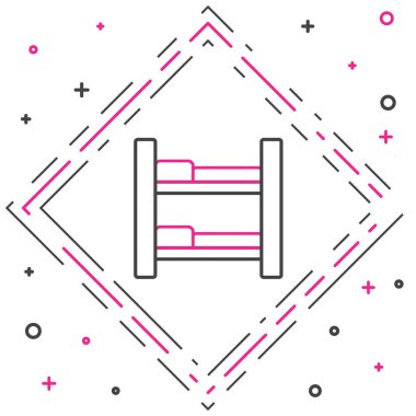 Line Otel odası yatak ikonu beyaz arkaplanda izole edildi. Renkli taslak konsepti. Vektör