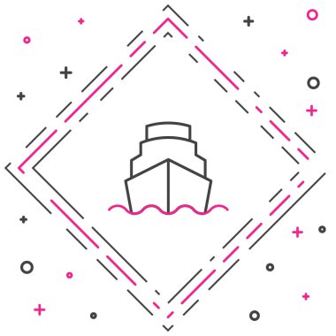 Okyanus simgesindeki Line Cruise gemisi beyaz arka planda izole edilmiş. Dünyayı dolaşmak. Renkli taslak konsepti. Vektör