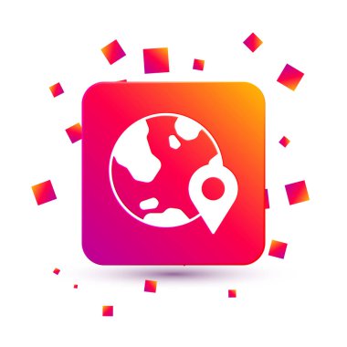 Dünya ikonundaki beyaz konum beyaz arkaplanda izole edildi. Dünya ya da Dünya işareti. Kare renk düğmesi. Vektör