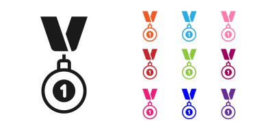 Beyaz arkaplanda siyah madalya ikonu izole edildi. Kazanan sembol. Simgeleri renklendirin. Vektör