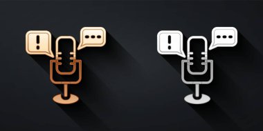 Siyah arka planda izole edilmiş altın ve gümüş konuşma özgürlüğü ikonu. İfade özgürlüğü. Uzun gölge tarzı. Vektör