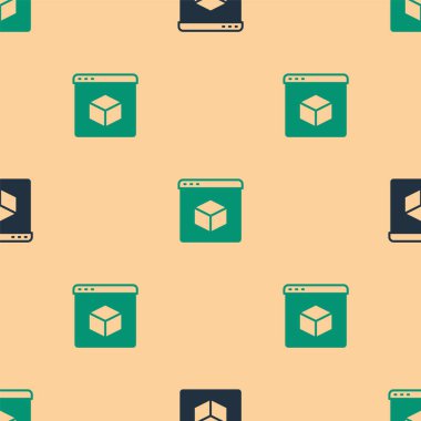 Yeşil ve siyah 3D yazıcı simgesi bej arkaplandaki kusursuz deseni izole etti. 3D baskı. Vektör