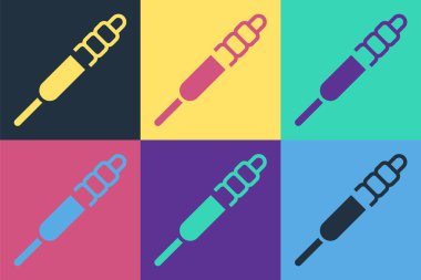 Pop Art Audio Jack simgesi renk arkaplanında izole edildi. Bağlantı ses ekipmanları için ses kablosu. Fiş kablosu. Müzik aleti. Vektör