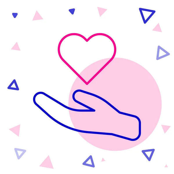 Ligne Coeur dans la main icône isolée sur fond blanc. Main donnant un symbole d'amour. Symbole de la Saint Valentin. Concept de contour coloré. Vecteur — Image vectorielle
