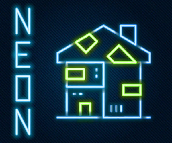 네온 라인 노숙자 판지로 만든 집의 아이콘은 검은 배경에 분리되어 있습니다. 화려 한 윤곽 개념. Vector — 스톡 벡터