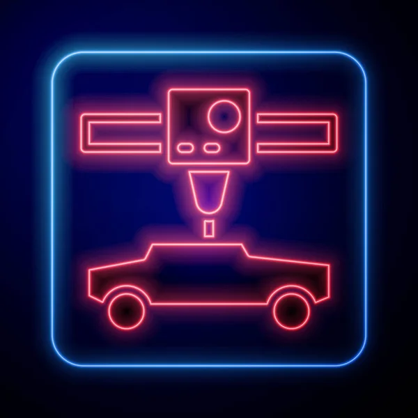 Gloeiende neon 3D printer auto pictogram geïsoleerd op zwarte achtergrond. 3D-printen. Vector — Stockvector