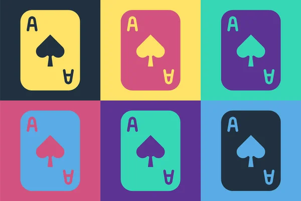 Pop art Jogando cartas ícone isolado no fundo da cor. Jogo de casino. Vetor — Vetor de Stock