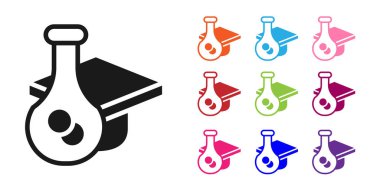 Siyah mezuniyet şapkası simgesi beyaz arkaplanda izole edildi. Tassel ikonlu mezuniyet şapkası. Simgeleri renklendirin. Vektör