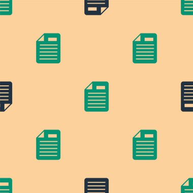 Yeşil ve siyah dosya simgesi, bej arkaplandaki kusursuz deseni izole etti. Kontrol listesi simgesi. İş konsepti. Vektör