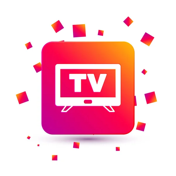 Icono blanco Smart Tv aislado sobre fondo blanco. Señal de televisión. Botón de color cuadrado. Vector — Vector de stock