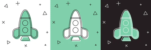 Set Rocket ship toy icon isolated on white and green, black background. Space travel. Vector — Stock Vector