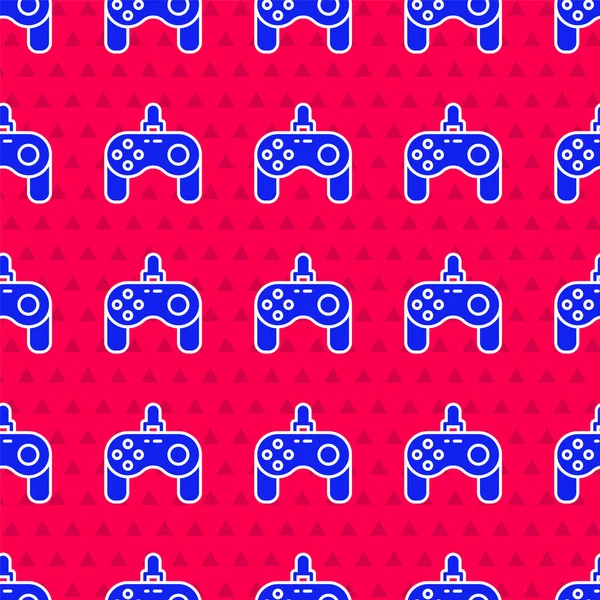 Blue Gamepad icon isolated seamless pattern on red background. Game controller. Vector — Stock Vector