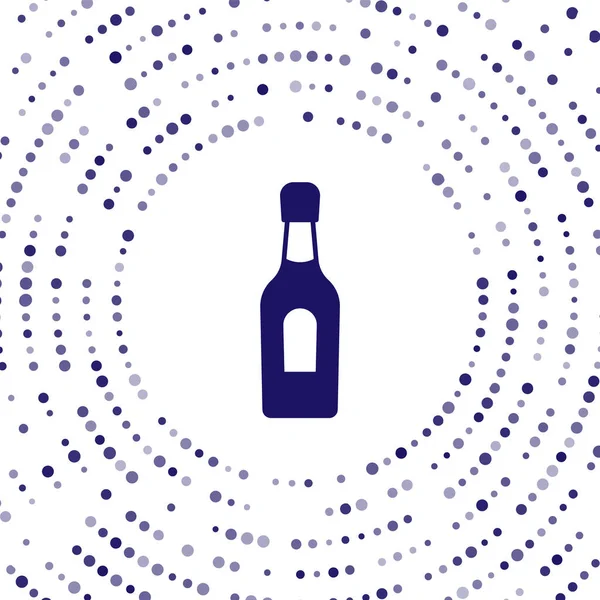 Ícone azul garrafa de champanhe isolado no fundo branco. Pontos aleatórios de círculo abstrato. Vetor — Vetor de Stock