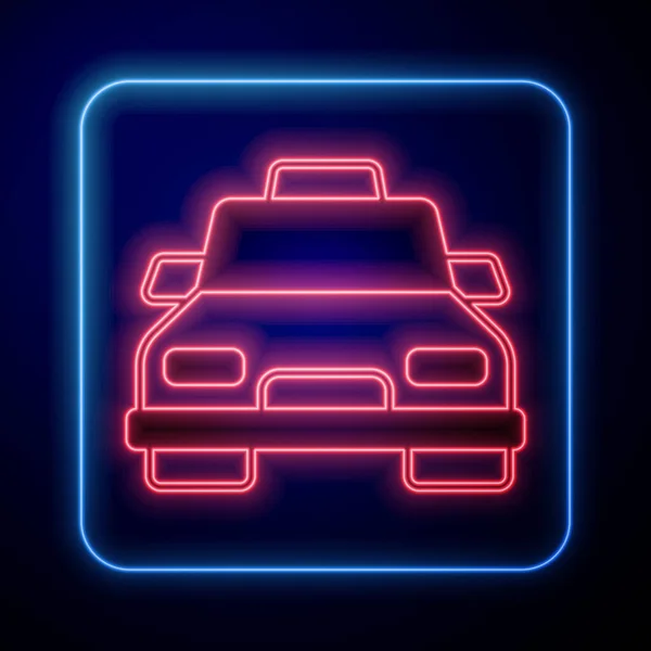 Ícone de carro de táxi de néon brilhante isolado no fundo preto. Vetor — Vetor de Stock