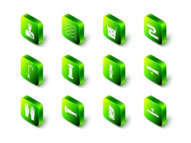 Wave 'i, suyu, endüstriyel metalik boruyu, sızıntıyı, manometreyi, vanayı, konteyner gidericiyi ve ikonu ayarla. Vektör