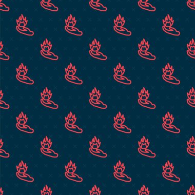 Kırmızı çizgili El, siyah arka planda izole edilmiş bir ateş ikonu tutuyor. Vektör