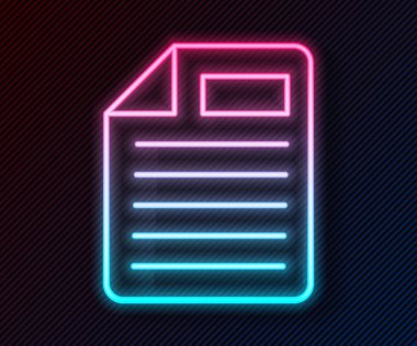 Parlayan neon çizgisi dosya simgesi siyah arkaplanda izole edildi. Kontrol listesi simgesi. İş konsepti. Vektör
