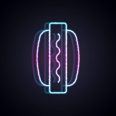 Parlayan neon hattı Hotdog sandviç ikonu siyah arkaplanda izole edildi. Sosis ikonu. Fast food burcu. Vektör