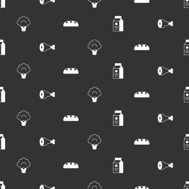 Süt, tavuk budu, brokoli ve ekmeksiz ekmek paketi hazırlayın. Vektör