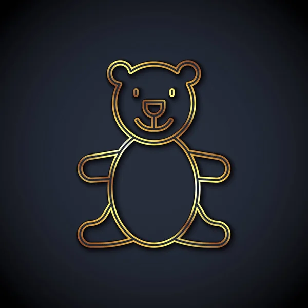 Gold line Teddy bear plush toy icon isolated on black background. Vector — Stock Vector