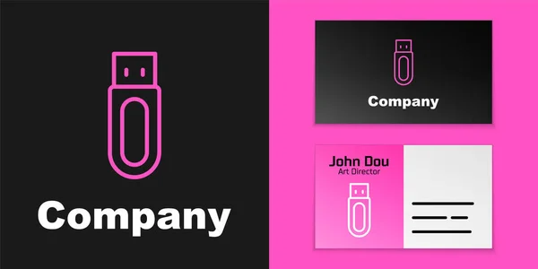 Linha rosa USB flash drive ícone isolado no fundo preto. Elemento de modelo de design de logotipo. Vetor — Vetor de Stock
