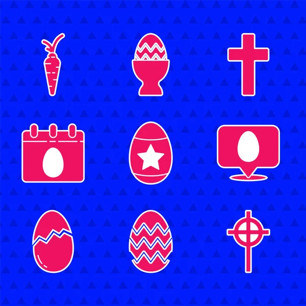 Set oeuf de Pâques, croix chrétienne, bulle de parole avec Pâques, Cassé, Calendrier, et icône de la carotte. Vecteur — Image vectorielle