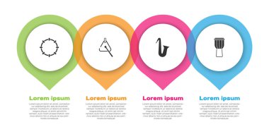 Tef, Üçgen, müzik aleti saksafon ve davul ayarlayın. Ticari bilgi şablonu. Vektör